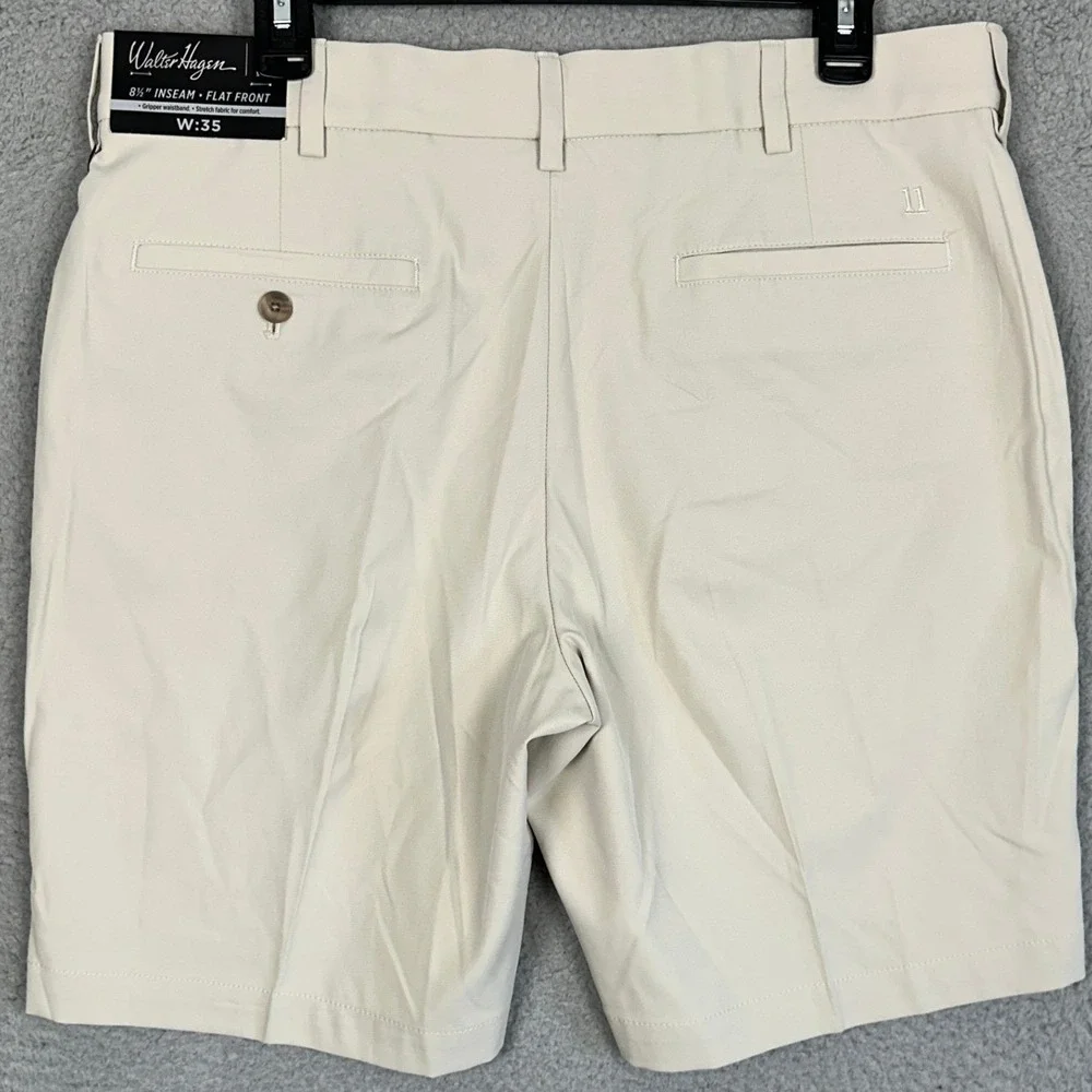NEW Walter Hagen 11 Majors Shorts Mens 35 Tan Golf Chino Performance Flat Front